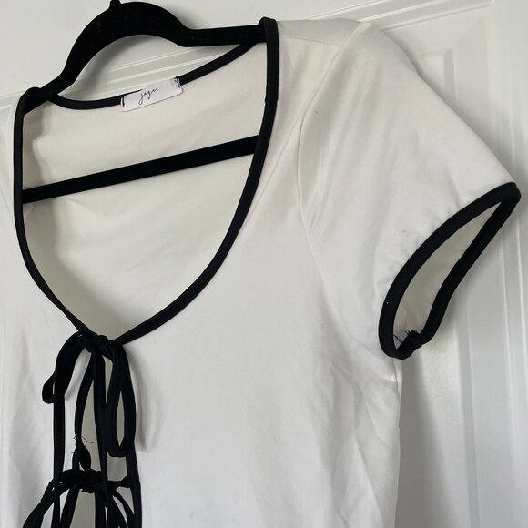 Gaze Black & White Double Tie Crop Top – Size Large, Striped Front-Tie Blouse - Picture 5 of 8